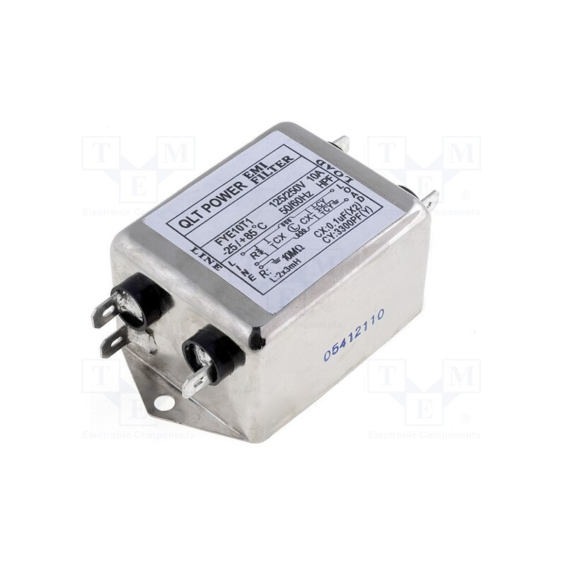 1 pcs x QLT POWER - FYE10T1 - Filter: anti-interference, 250VAC, Cx: 100nF, Cy: 3.3nF, 3mH, 10MΩ