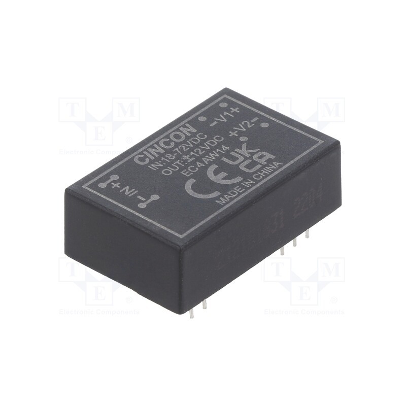 1 pcs x CINCON - EC4AW14 - Converter: DC/DC, 3.3/6W, Uin: 18÷72V, Uout: 12VDC, Uout2: -12VDC