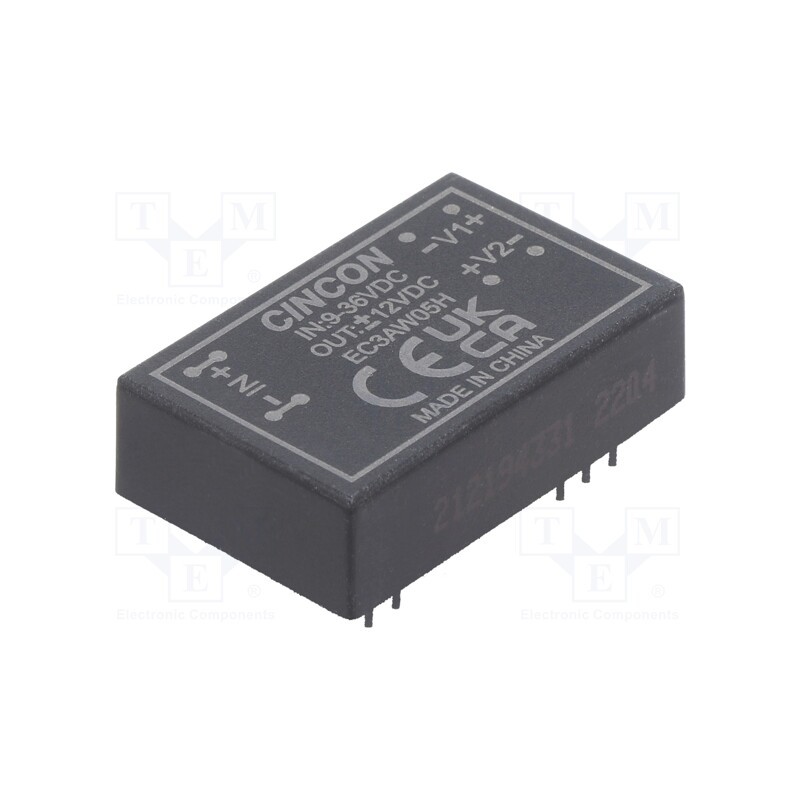 1 pcs x CINCON - EC3AW05H - Converter: DC/DC, 3W, Uin: 9÷36V, Uout: 12VDC, Uout2: -12VDC, DIP24
