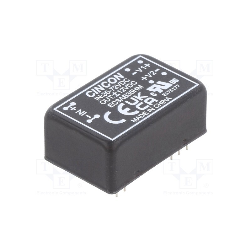 1 pcs x CINCON - EC3AB35HM - Converter: DC/DC, 3W, Uin: 36÷72V, Uout: 12VDC, Uout2: -12VDC, DIP24