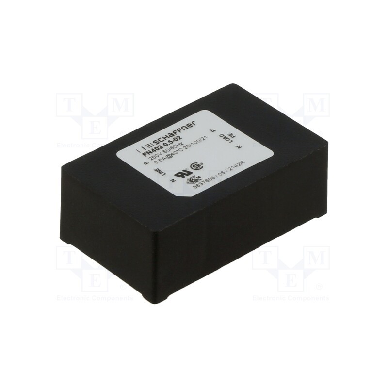 1 pcs x SCHAFFNER - FN402-0.5-02 - Filter: anti-interference, single-phase, 250VAC, Cx: 100nF, 1MΩ