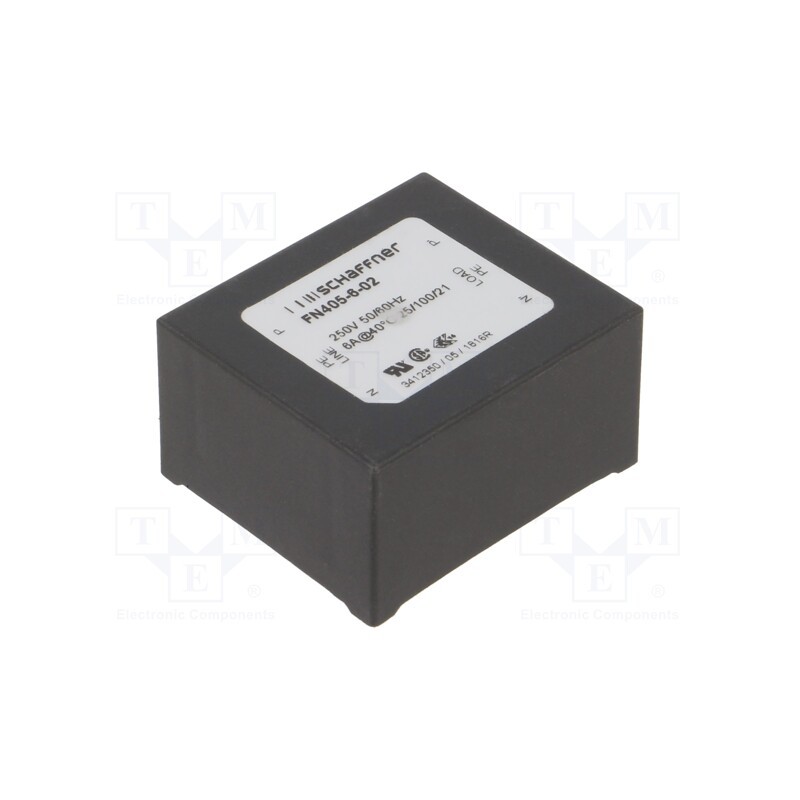 1 pcs x SCHAFFNER - FN405-6-02 - Filter: anti-interference, single-phase, 250VAC, Cx: 15nF, THT