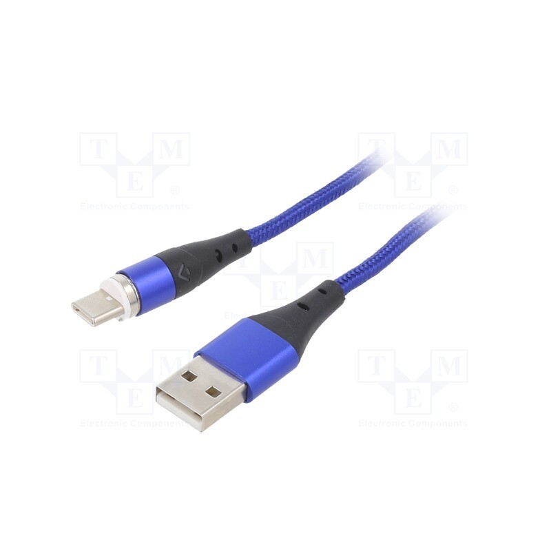 1 pcs x AKYGA - AK-USB-43 - Cable, USB 2.0, USB A plug,USB C plug, nickel plated, 2m, blue