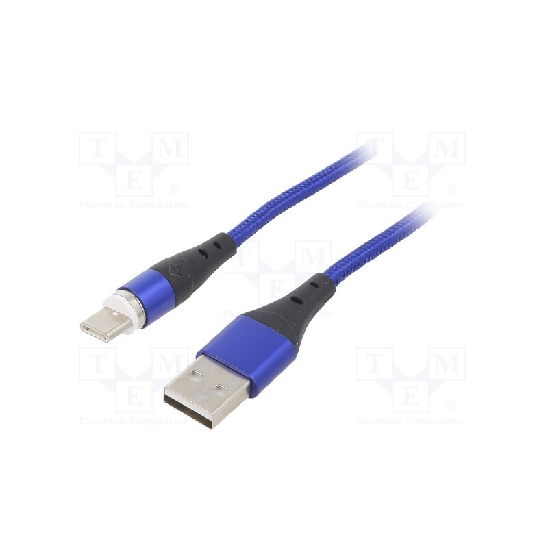 1 pcs x AKYGA - AK-USB-42 - Cable, USB 2.0, USB A plug,USB C plug, nickel plated, 1m, blue