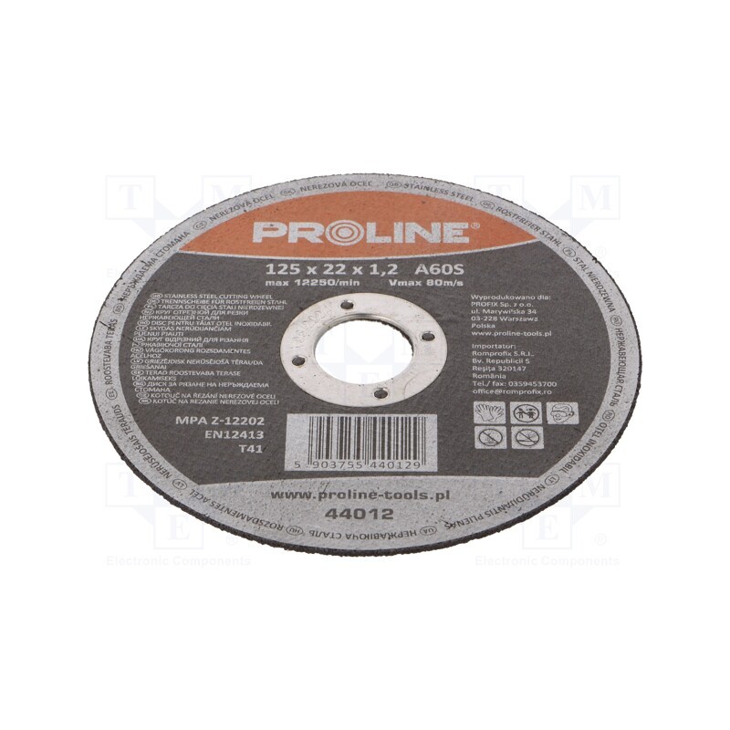 2 pcs x PROLINE - 44012 - Cutting wheel, Ø: 125mm, Øhole: 22mm, Disc thick: 1.2mm