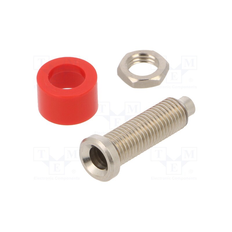 1 pcs x ELECTRO-PJP - 3113-RT - Socket, 4mm banana, 36A, 60VDC, Cutout: Ø6mm, red, nickel plated