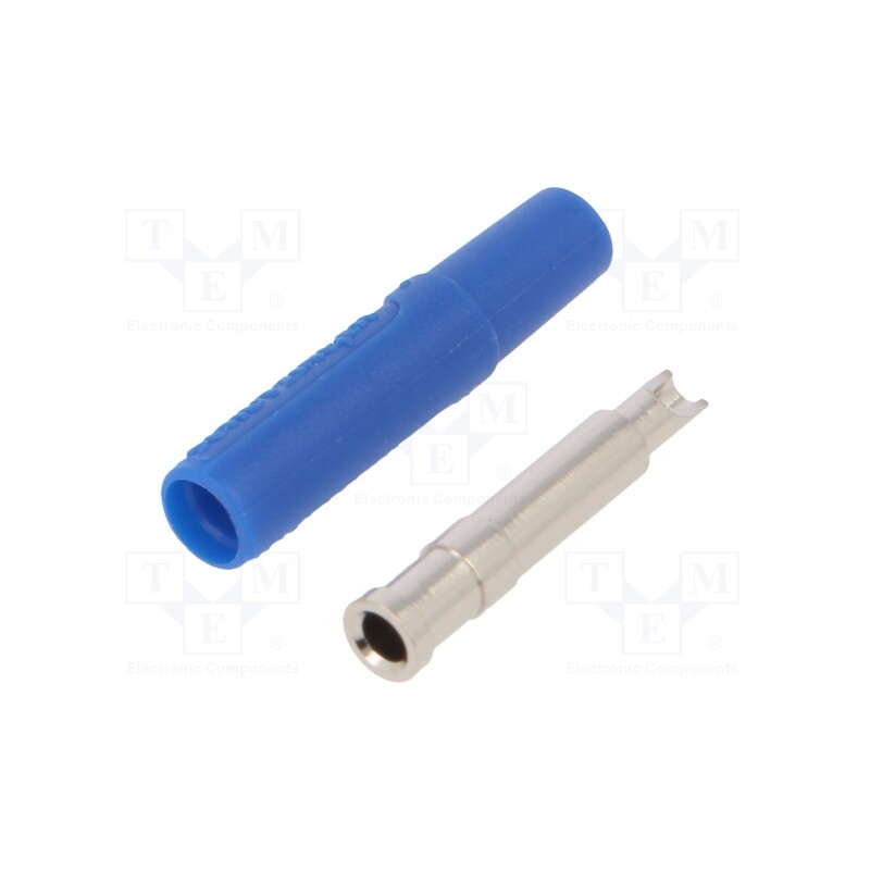 1 pcs x SCHu00dcTZINGER - KU 02 L NI / BL - Socket, 2mm banana, 10A, 33VAC, 70VDC, Overall len: 21mm, blue