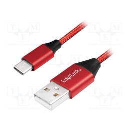 1 pcs x LOGILINK - CU0147 - Cable, USB 2.0, USB A plug,USB C plug, 0.3m, red, PVC, textile