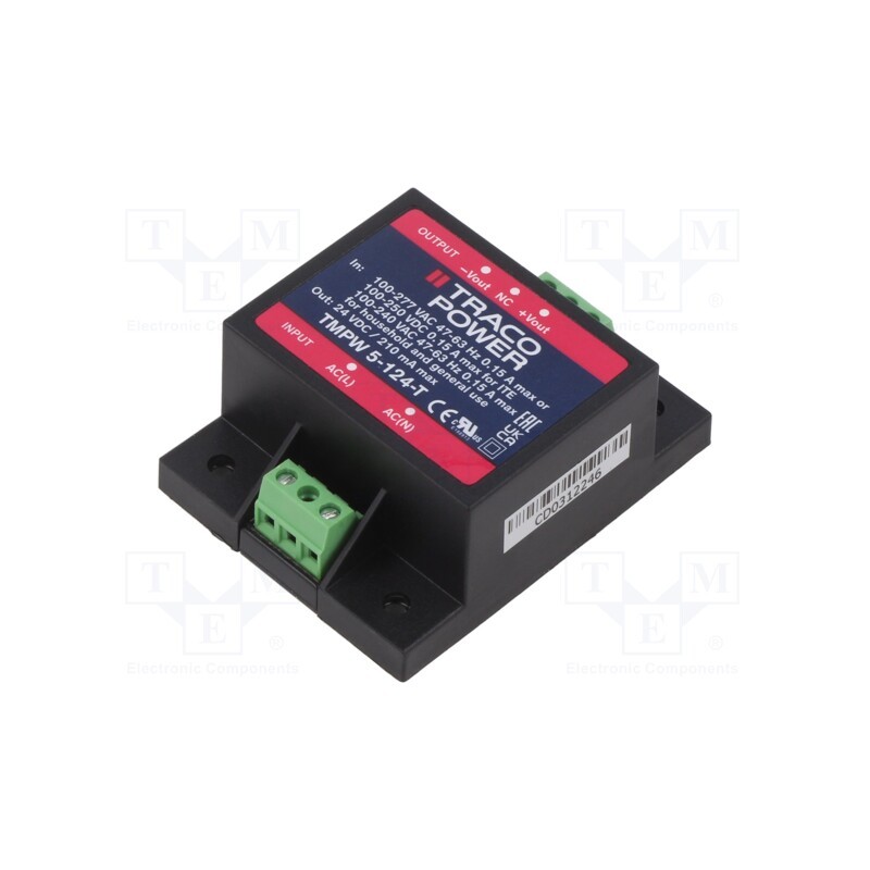 1 pcs x TRACO POWER - TMPW 5-124-T - Power supply: switched-mode, for building in, 5W, 24VDC, 210mA
