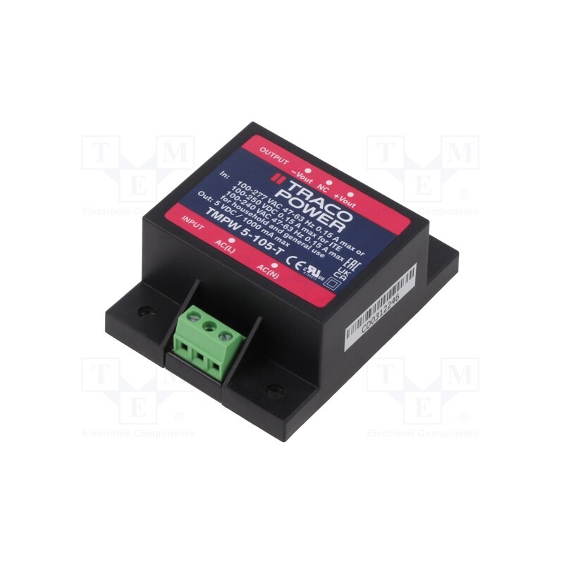 1 pcs x TRACO POWER - TMPW 5-105-T - Power supply: switched-mode, for building in, 5W, 5VDC, 1000mA