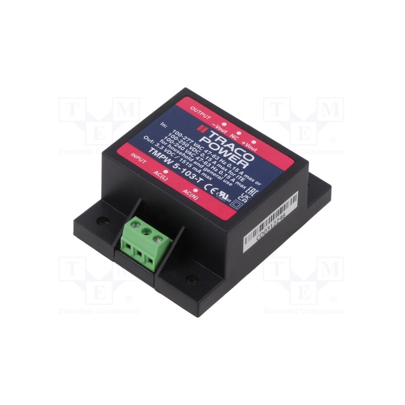 1 pcs x TRACO POWER - TMPW 5-103-T - Power supply: switched-mode, for building in, 5W, 3.3VDC, 1515mA