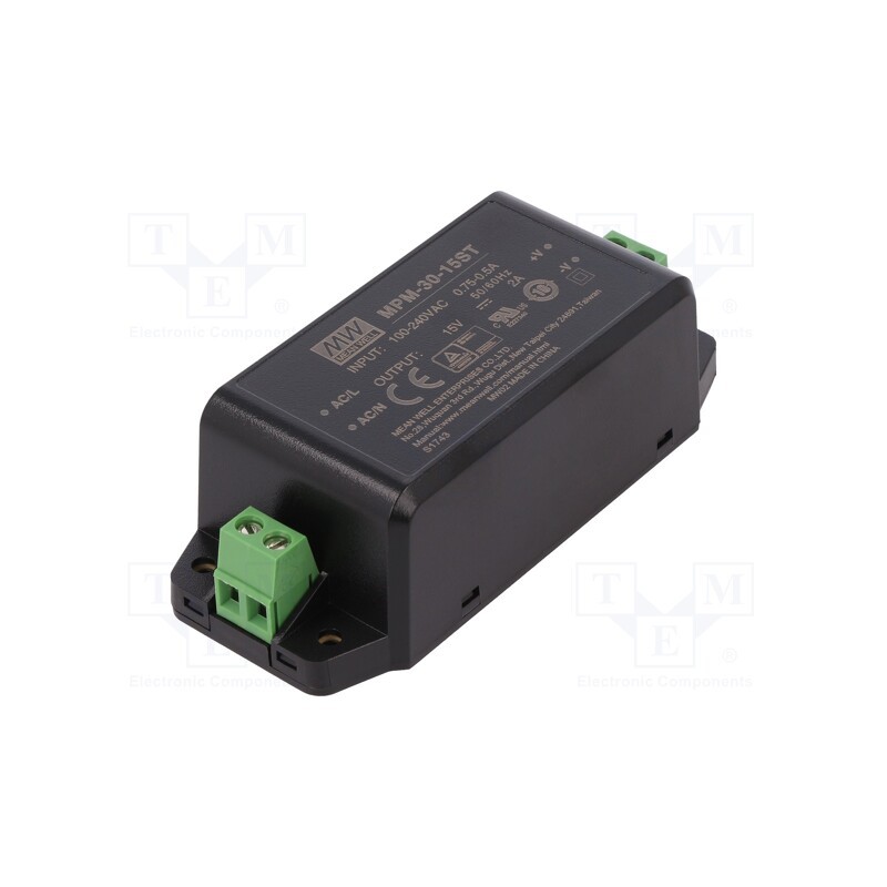 1 pcs x MEAN WELL - MPM-30-15ST - Power supply: switched-mode, for building in,modular, 30W, 15VDC