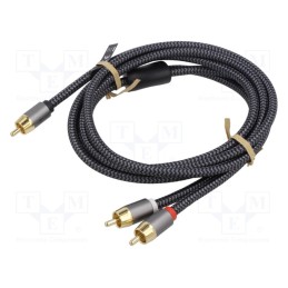 1 pcs x Goobay - 65300 - Cable, RCA plug,RCA plug x2, 2m, Plating: gold-plated, black-gray