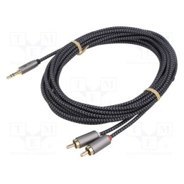 1 pcs x Goobay - 65289 - Cable, Jack 3.5mm 3pin plug,RCA plug x2, 3m, black-gray, Al foil