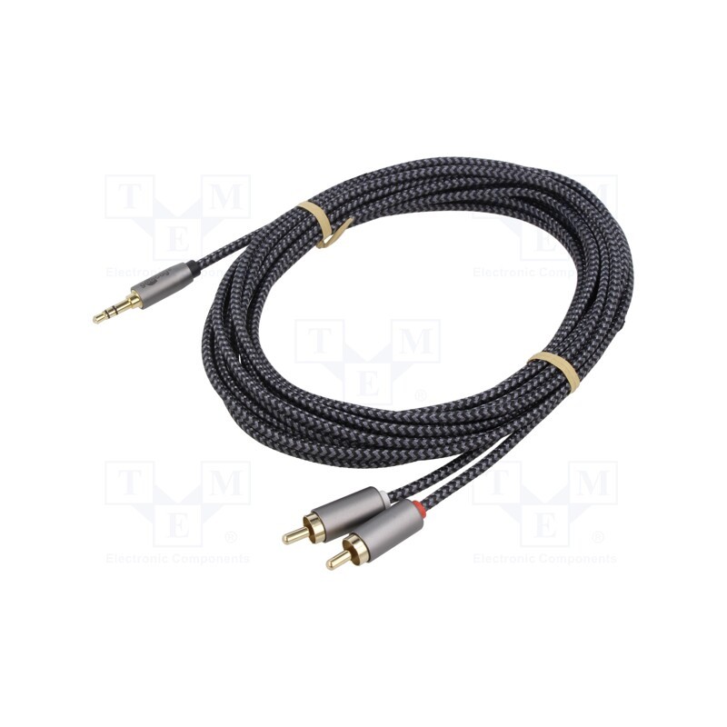 1 pcs x Goobay - 65289 - Cable, Jack 3.5mm 3pin plug,RCA plug x2, 3m, black-gray, Al foil