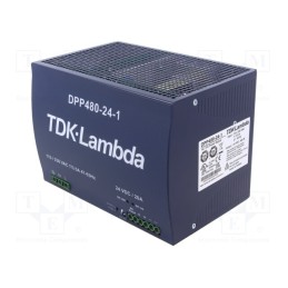 1 pcs x TDK-LAMBDA - DPP480-24-1 - Power supply: switched-mode, for DIN rail, 480W, 24VDC, 20A, 89%