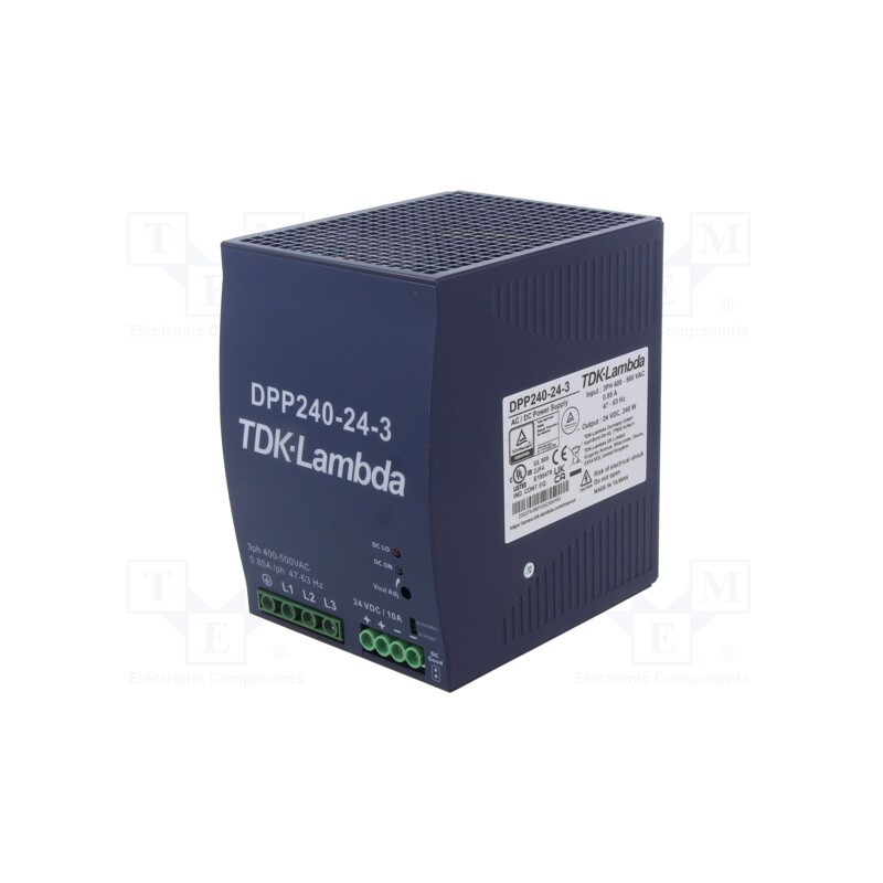 1 pcs x TDK-LAMBDA - DPP240-24-3 - Power supply: switched-mode, for DIN rail, 240W, 24VDC, 10A, 90%