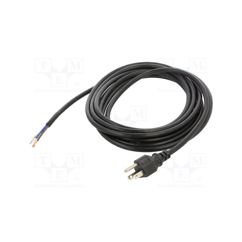 1 pcs x Qualtek Electronics - 311276-01 - Cable, 3x18AWG, NEMA 5-15 (B) plug,wires, PVC, 4.6m, black, 10A