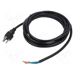 1 pcs x Qualtek Electronics - 311275-01 - Cable, 3x18AWG, NEMA 5-15 (B) plug,wires, PVC, 3.7m, black, 10A