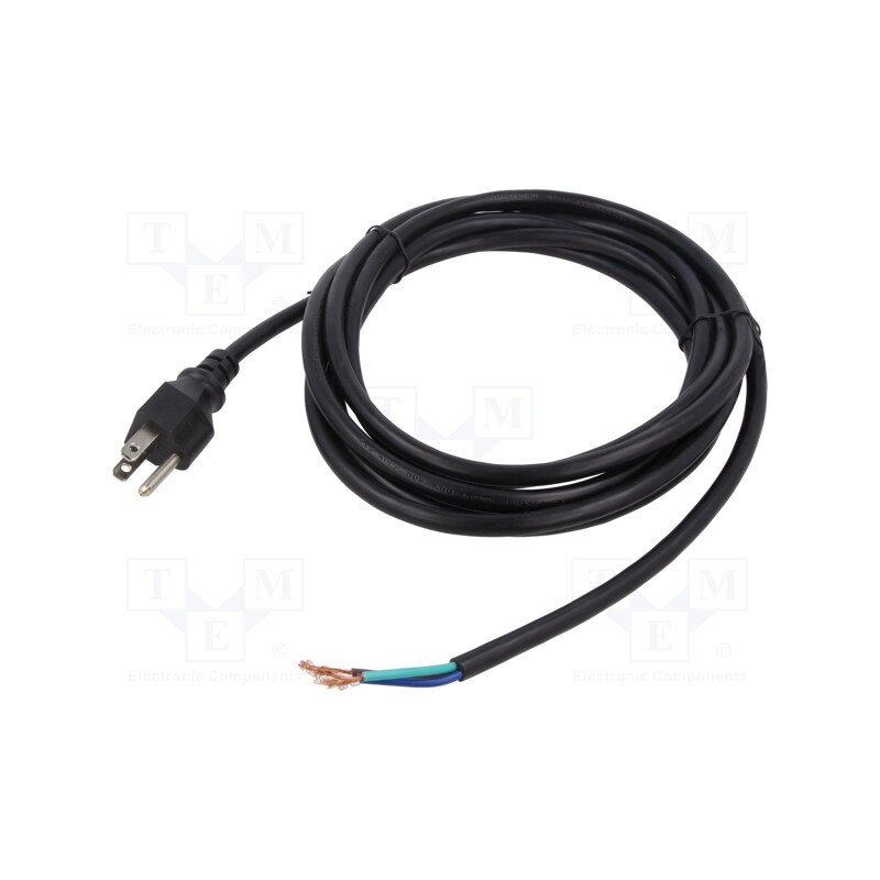 1 pcs x Qualtek Electronics - 311275-01 - Cable, 3x18AWG, NEMA 5-15 (B) plug,wires, PVC, 3.7m, black, 10A