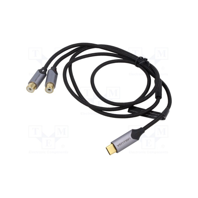 1 pcs x VENTION - BGVHF - Cable, RCA socket x2,USB C plug, gold-plated, 1m, black, Core: Cu
