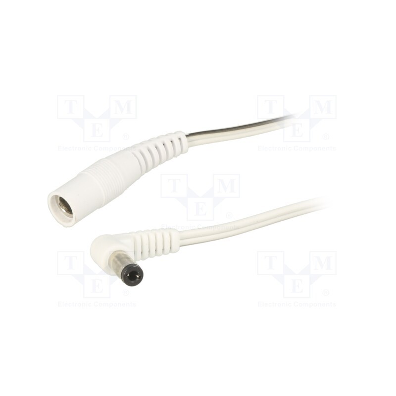 1 pcs x WEST POL - A25-C21-T050-150WH - Cable, 2x0.5mm2, DC 5,5/2,1 socket,DC 5,5/2,5 plug, angled, 1.5m