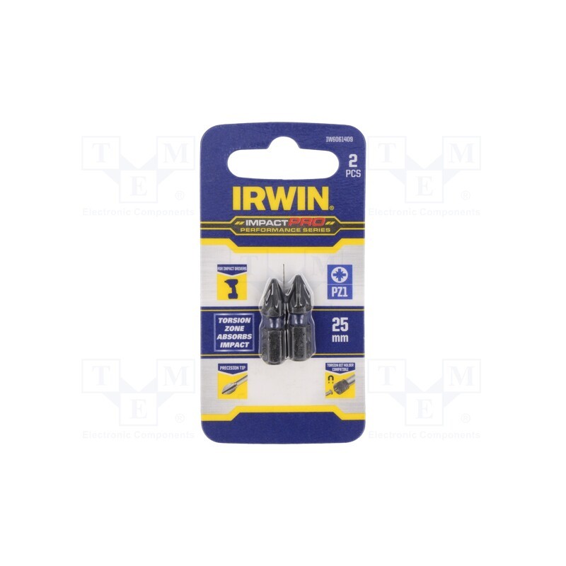 1 pcg x IRWIN - IW6061409 - Screwdriver bit, Pozidriv®, PZ1, Mounting: 1/4' (C6,3mm), 2pcs.