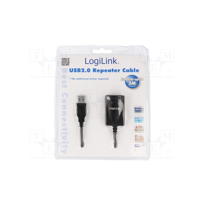 1 pcs x LOGILINK - UA0001A - Repeater USB, USB 2.0, USB A socket,USB A plug, 5m, black
