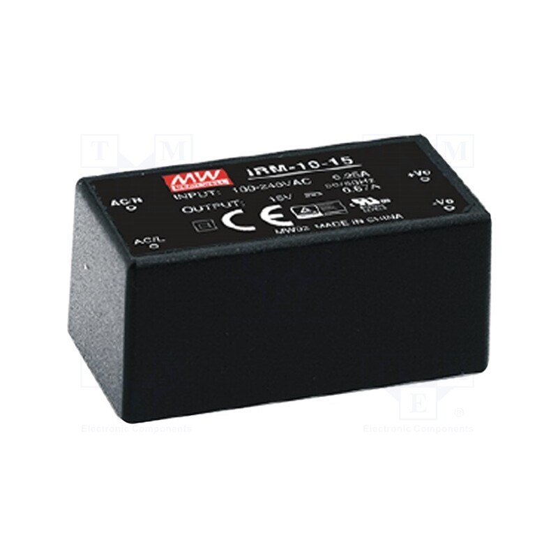 1 pcs x MEAN WELL - IRM-10-12 - Converter: AC/DC, 10.2W, 85÷264VAC, Usup: 120÷370VDC, Uout: 12VDC