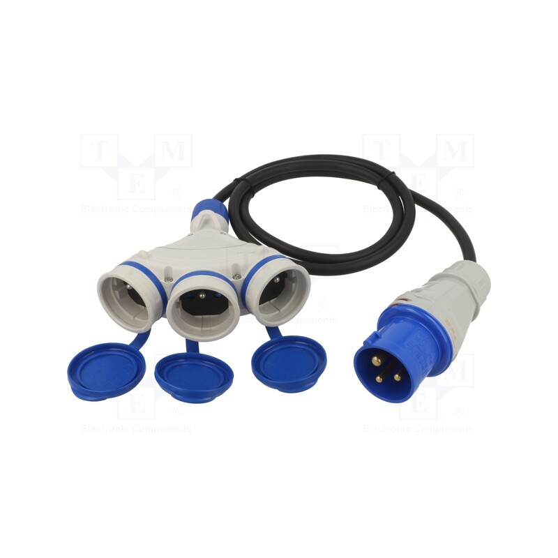 1 pcs x KEL - W-99930 - Extension lead, 3x2.5mm2, Sockets: 3, rubber, black, 1.5m, 16A