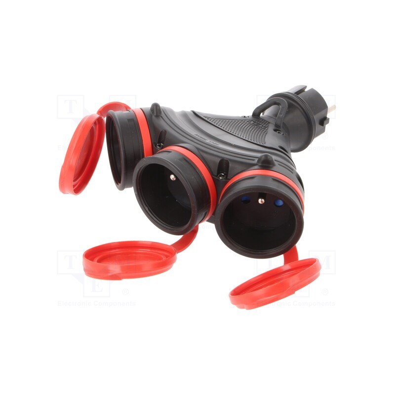 1 pcs x KEL - W-01152 - Power splitter, Sockets: 3, 16A, EXTREM, black,red