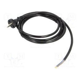 1 pcs x PLASTROL - W-98579 - Cable, 2x1.5mm2, CEE 7/17 (C) plug,wires, PUR, 3m, black, 16A, 230V