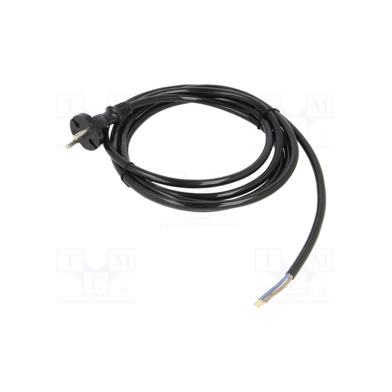1 pcs x PLASTROL - W-98579 - Cable, 2x1.5mm2, CEE 7/17 (C) plug,wires, PUR, 3m, black, 16A, 230V