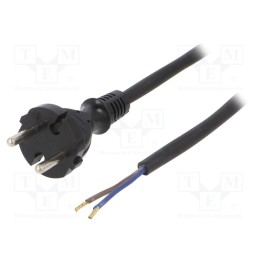 1 pcs x PLASTROL - W-97255 - Cable, 2x1mm2, CEE 7/17 (C) plug,wires, rubber, 2m, black, 16A