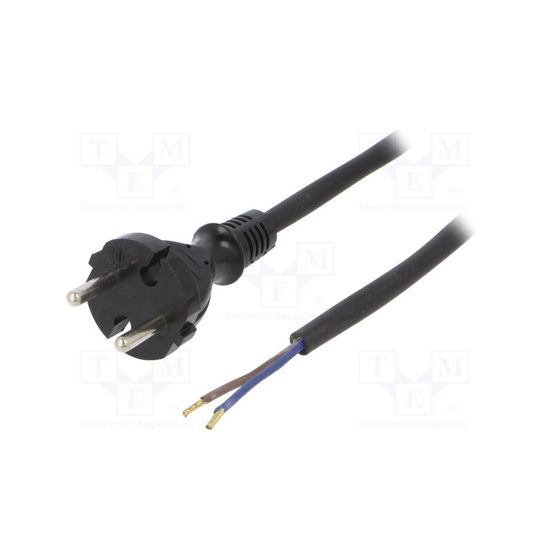 1 pcs x PLASTROL - W-97255 - Cable, 2x1mm2, CEE 7/17 (C) plug,wires, rubber, 2m, black, 16A