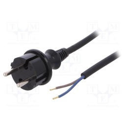 1 pcs x PLASTROL - W-97236 - Cable, 2x1mm2, CEE 7/17 (C) plug,wires, PVC, 3m, black, 16A, 250V