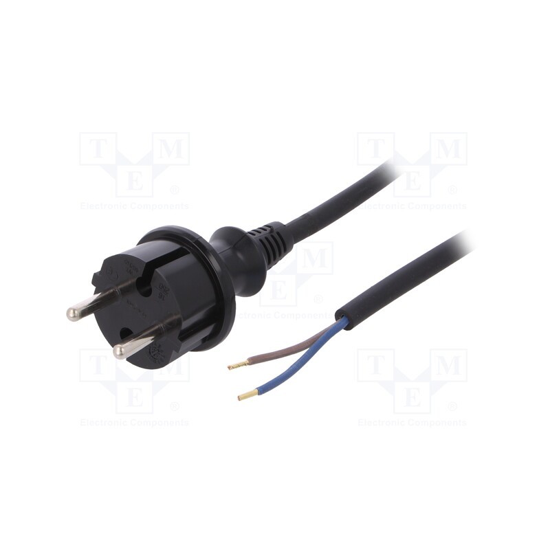 1 pcs x PLASTROL - W-97236 - Cable, 2x1mm2, CEE 7/17 (C) plug,wires, PVC, 3m, black, 16A, 250V