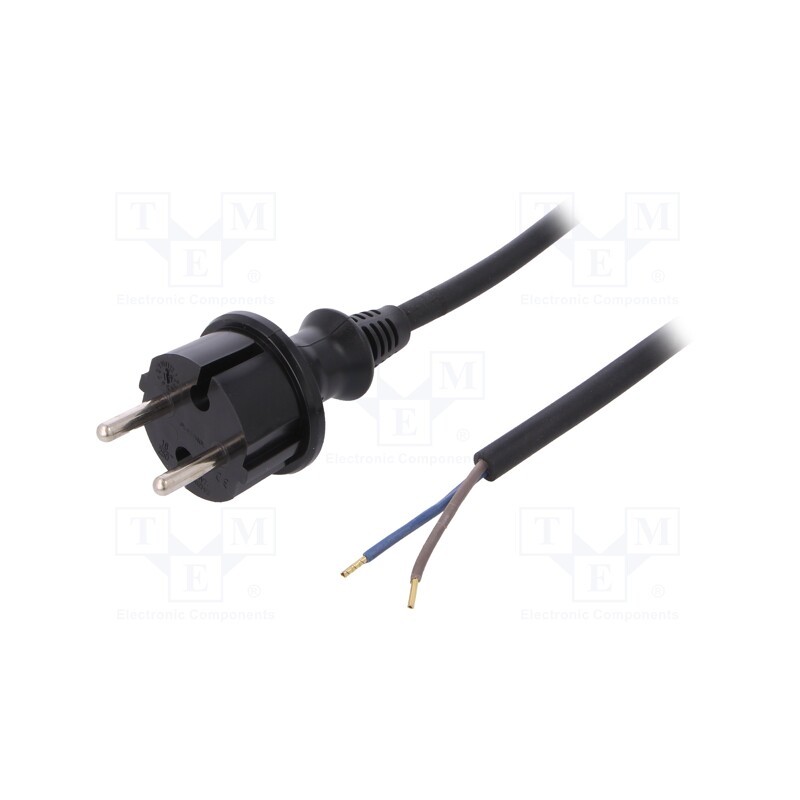 1 pcs x PLASTROL - W-97235 - Cable, 2x1mm2, CEE 7/17 (C) plug,wires, PVC, 4.5m, black, 16A, 250V