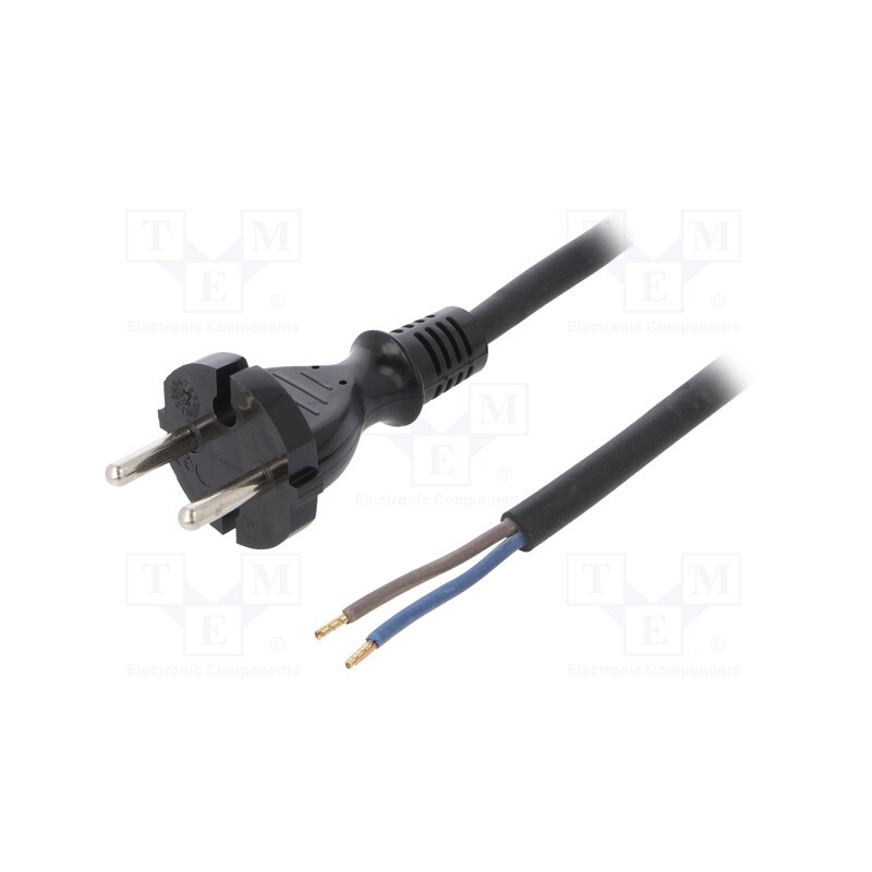 1 pcs x PLASTROL - W-97195 - Cable, 2x1.5mm2, CEE 7/17 (C) plug,wires, rubber, 4.5m, black, 16A