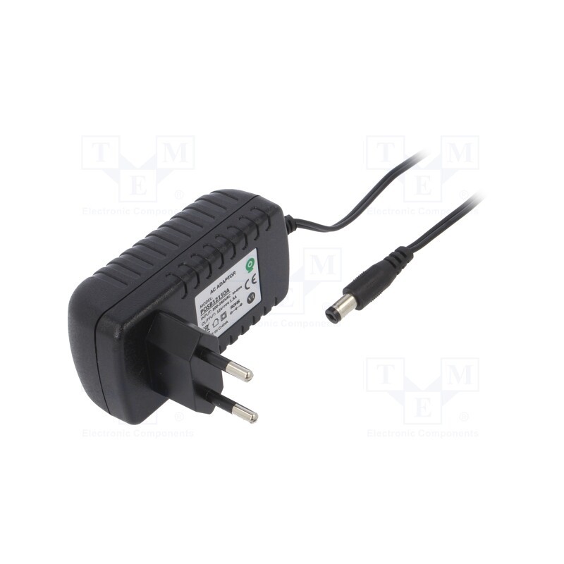 1 pcs x POS - POSB12150A - Power supply: switched-mode, plug, 12VDC, 1.5A, 18W, Plug: EU, black