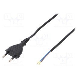 1 pcs x PLASTROL - W-97142 - Cable, 2x0.5mm2, CEE 7/16 (C) plug,wires, PVC, 5m, black, 2.5A