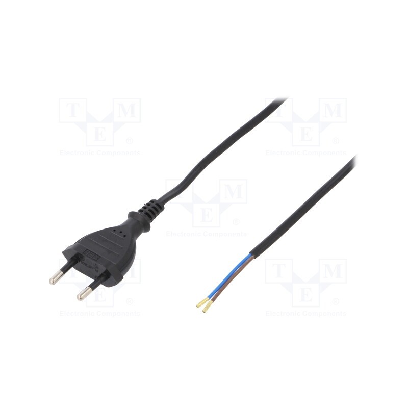 1 pcs x PLASTROL - W-97142 - Cable, 2x0.5mm2, CEE 7/16 (C) plug,wires, PVC, 5m, black, 2.5A