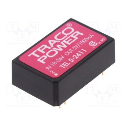 1 pcs x TRACO POWER - TEL 5-2411 - Converter: DC/DC, 5W, Uin: 18÷36V, Uout: 5VDC, Iout: 1000mA, DIP24