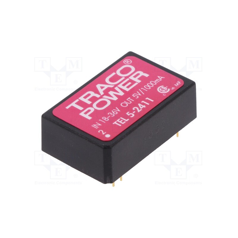 1 pcs x TRACO POWER - TEL 5-2411 - Converter: DC/DC, 5W, Uin: 18÷36V, Uout: 5VDC, Iout: 1000mA, DIP24
