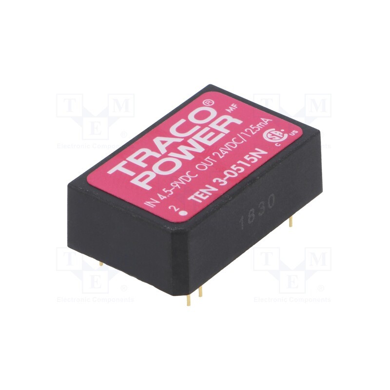1 pcs x TRACO POWER - TEN 3-0515N - Converter: DC/DC, 3W, Uin: 4.5÷9V, Uout: 24VDC, Iout: 125mA, DIP24