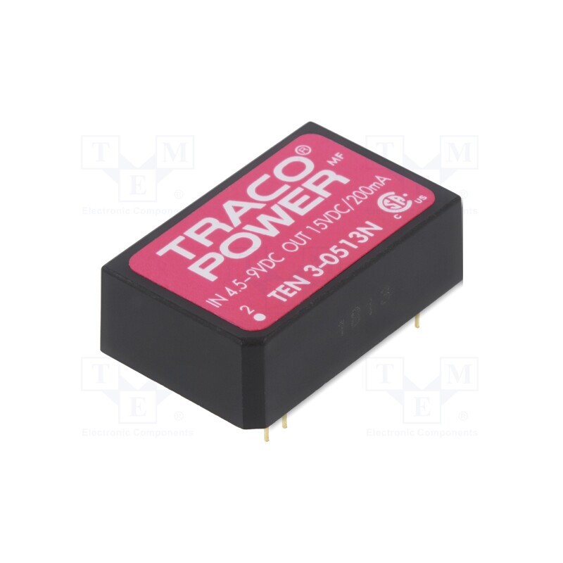 1 pcs x TRACO POWER - TEN3-0513N - Converter: DC/DC, 3W, Uin: 4.5÷9V, Uout: 15VDC, Iout: 200mA, DIP24