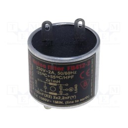 1 pcs x FILTERCON - FD412-2 - Filter: anti-interference, mains, Cx: 100nF, Cy: 2.2nF, 1mH, 250V