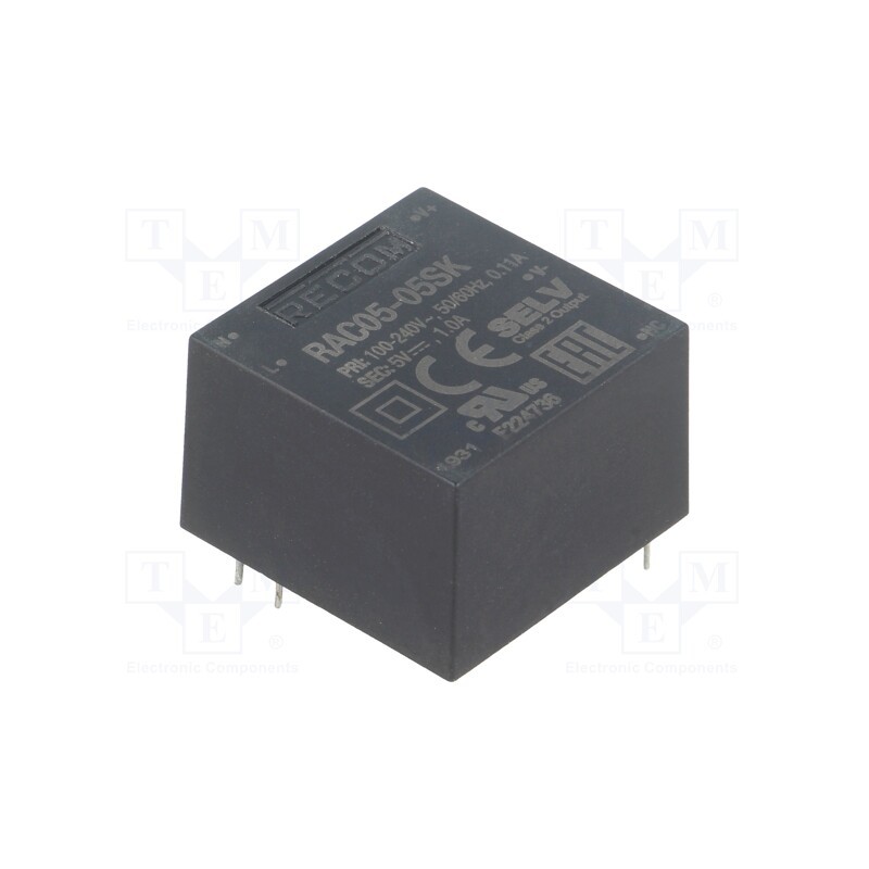 1 pcs x RECOM - RAC05-05SK - Converter: AC/DC, 5W, 85÷264VAC, Usup: 120÷370VDC, Uout: 5VDC, 80%