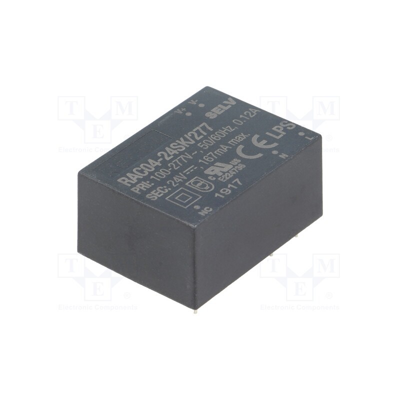 1 pcs x RECOM - RAC04-24SK/277 - Converter: AC/DC, 4W, 80÷305VAC, Usup: 110÷390VDC, Uout: 24VDC, 80%