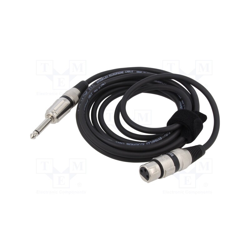 1 pcs x TASKER - TK233 - Cable, Jack 6,3mm 2pin plug,XLR female 3pin, 3m, black, 0.25mm2